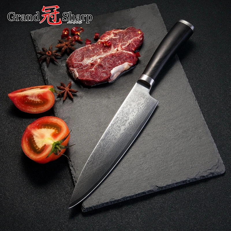 GRANDSHARP набор ножей из дамасской стали 2 шт. шеф-повара кухонные ножи santoku vg10 японский Дамасская сталь ножей шеф-повара Пособия по кулинарии инструменты