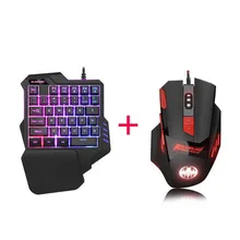 Teclado de jogo de mão única mini usb com fio 35 teclas 6400 dpi mouse combos um handey para smartphone móvel 7 cores led backlight(China)