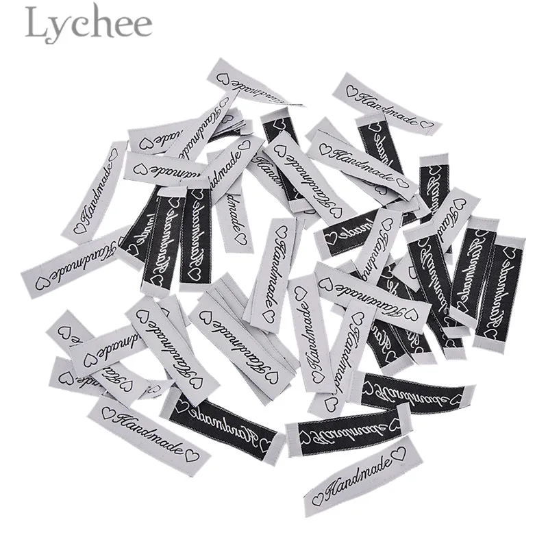 

Lychee 50pcs Handmade Heart Labels Letter Embroidery Washable Flag Tags for Garment Bags DIY Sewing Accessories