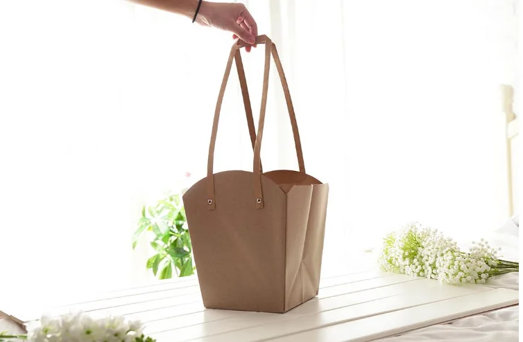 10pcs Kraft Paper Bag Waterproof Flower Arrangment Packing Bags With Paper Rope Customize Bonsai package plant pot carrier
