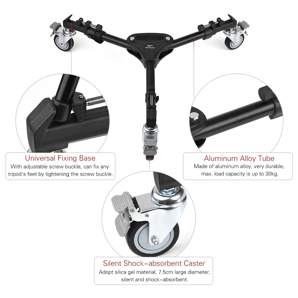 Weifeng WT-700 Pro 3-х колесный шкивный штатив Dolly Универсальный Камера штатив колеса для тележки подставка для Weifeng 717/718 штатив-Трипод