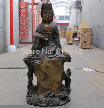 

bi0011618 30"Tibet Folk Buddhism Bronze cloisonne freedom Sit Hill Kwan-Yin Buddha statue
