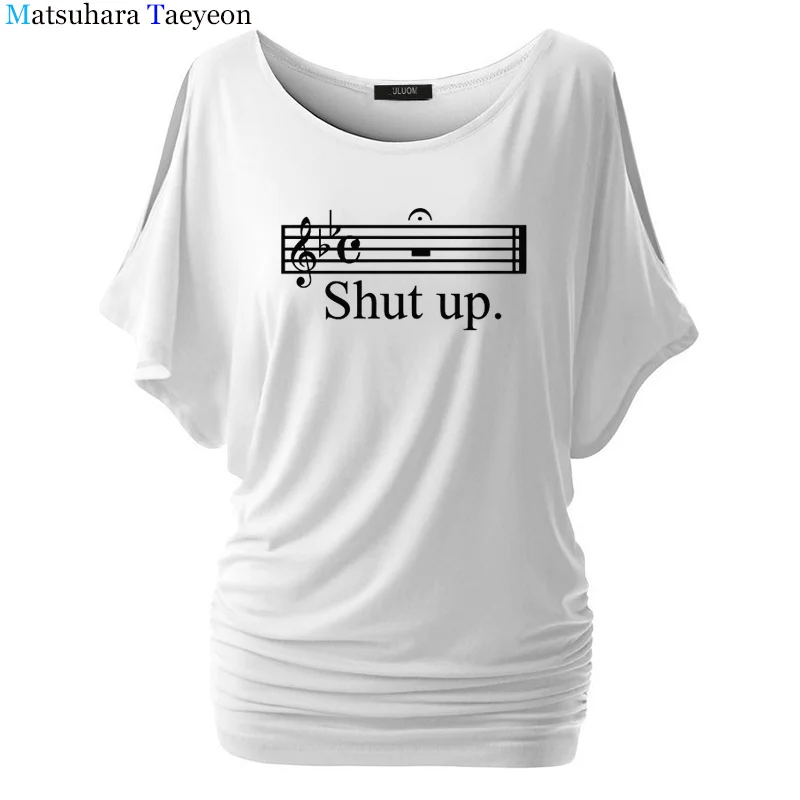 Повседневная футболка с принтом MUSIC SHUT UP брендовая забавная Хлопковая женская