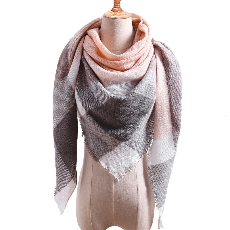 Дизайн Зимний Теплый Женский клетчатый треугольный кашемировый полосатый шарф пашмины женские шали и палантины бандана одеяло бандана