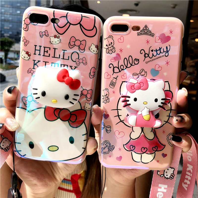 

For iPhone XR Cute Sailor Moon case, Cartoon Hello kitty Soft case For iPhone XS Max X 7 7p 6 6S 6P 8 8plus cover+stander+Strap