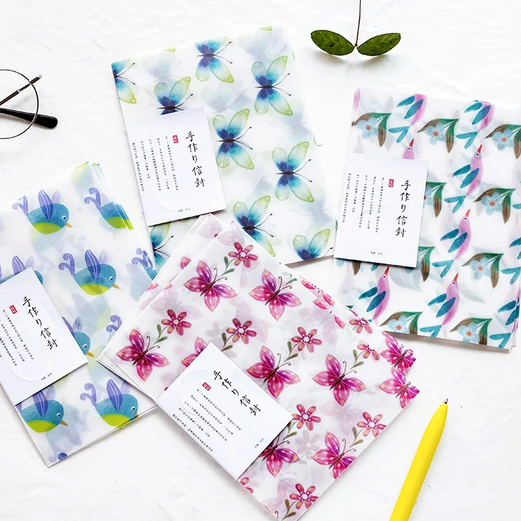 

3pcs Envelopes+4 Sealing Stickers Handmade Envelope Sulfuric Acid Paper Envelopes for Wedding Letter Invitation Gift Packing