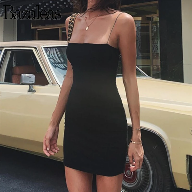 

Bazaleas Sexy Thin Spaghetti Strap women mini Dress All Match Sexy Women Dress Party Dresses Beach vestidos drop shipping
