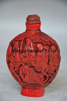 

EXQUISITE CHINESE RED TURQUOISE HANDMADE SNUFF BOTTLE