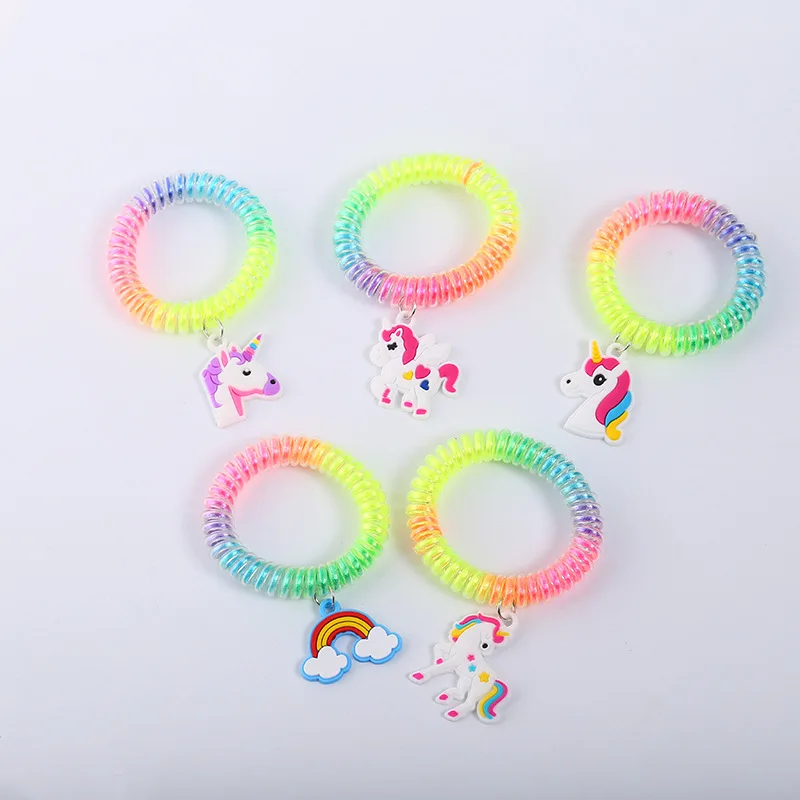 

Mixed Style Colorful Unircorn Beads Charm Bracelet Animal Kids Wristband Bangle Hair Tie