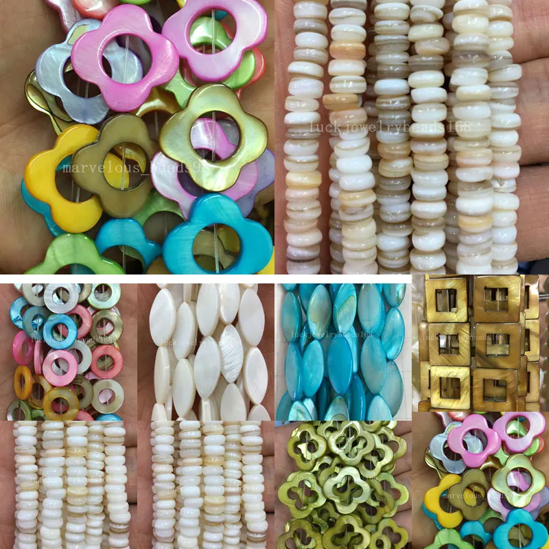 

Free shippping jewelry Mother of pearl Shell Flower Art Loose Beads 15" WB603