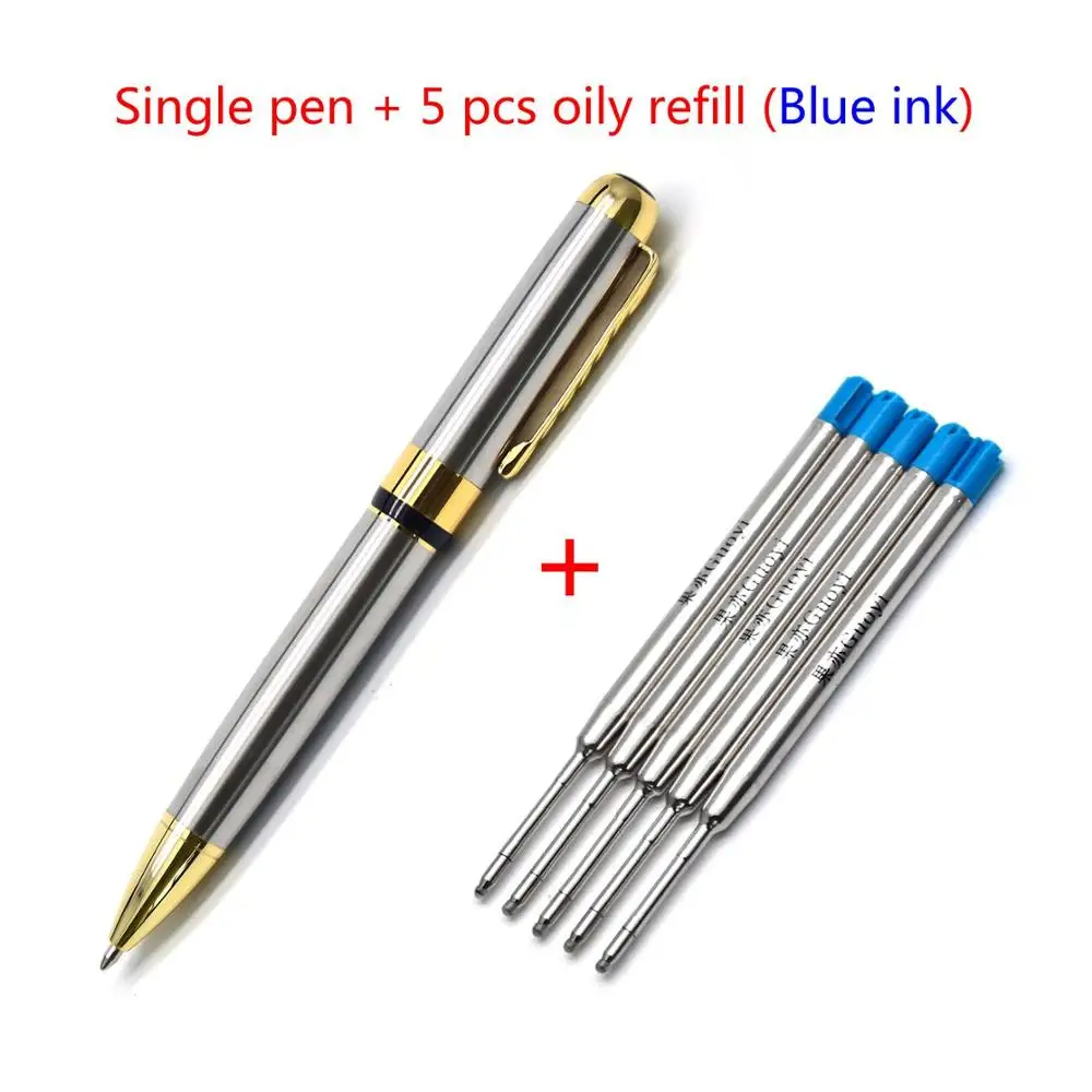 CCCAGYA C010 Классическая тяжелая металлическая вращающаяся Шариковая ручка для обучения в офисе, школе, Канцелярский подарок; ручка и бизнес-ручка для отеля - Цвет: Steel-5 Blue refill
