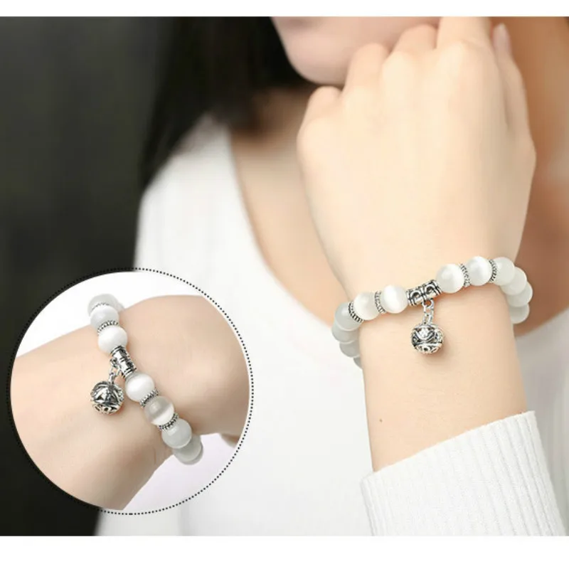 

Weight Loss Magnet White Cat Eye Beads Bracelet with Lucky Pendant Therapy Bracelet Anklet Weight Loss Product Health Care