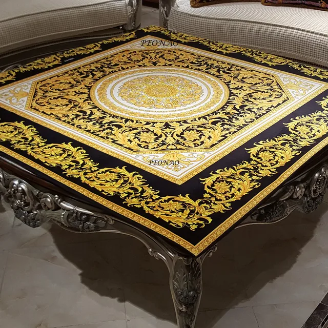 Luxury Tablecloth Blue European Royal Style Golden Table Cloth Thicken