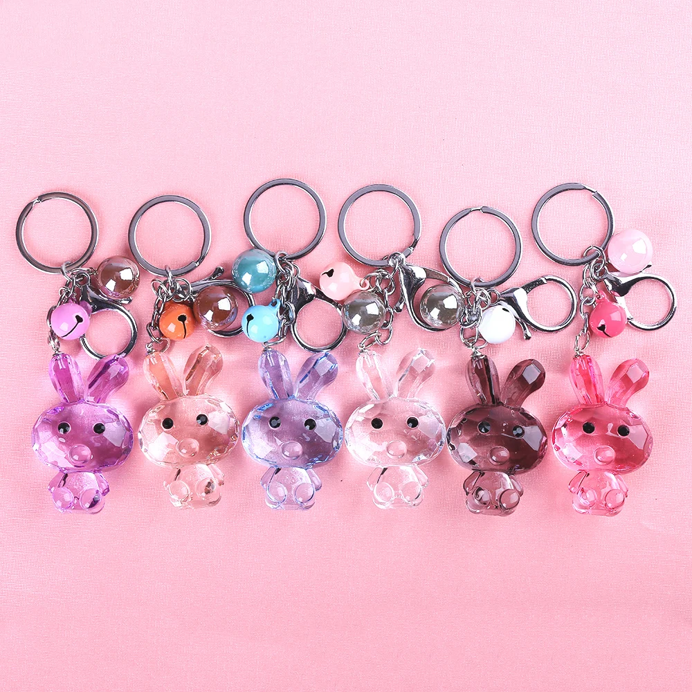 Cute Animal Transparent Crystal Rabbit Keychains Women Jewelry Keyring