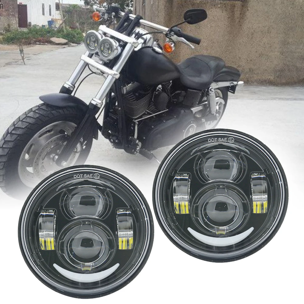 2PCS Black Chrome Motorcycle Headlight 4.65'' led Front Headlamps 5 INCH Fat Bob lights for Harley Fat Bob FXDF Headlights (6)