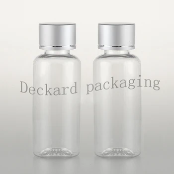 

50PCS/LOT 40ml Plastic Lotion Bottle Screw Cap Clear Empty Container PET Cosmetic Jar Bright silver Refillable Bottle with Seal