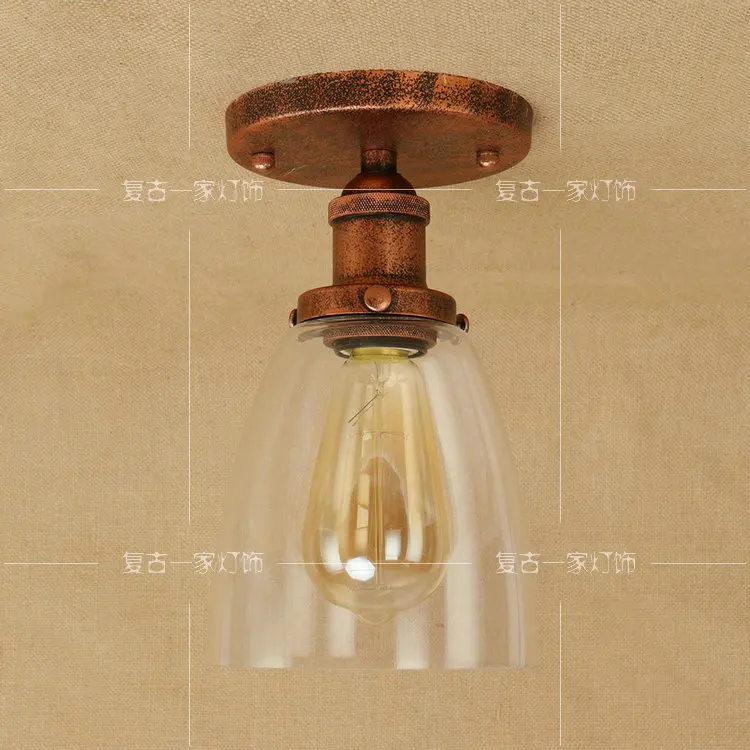 

Rusty Glass Iron LED ceiling light American Industrial Vintage dining room balcony bedroom living room ceiling lamp RCL0010