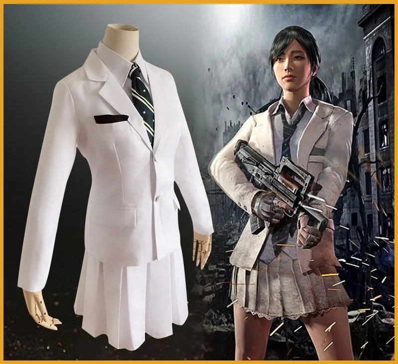 

New PUBG Game Playerunknown's Battlegrounds Cosplay Costume Female White Uniform Tops+Skirt Clothes Halloween Costumes for Women