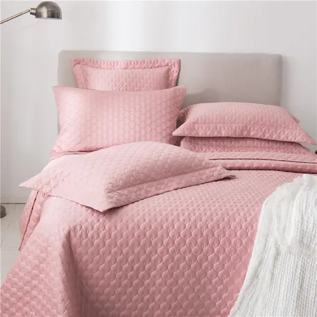 Quilted Quilt Coverlet Bed Cover Set Stitched Pattern Solid