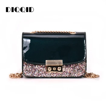 

DIQQID crossbody bags for women 2018 luxury handbags patent leather sequined chain shoulder bags female mini flap bag sac a main