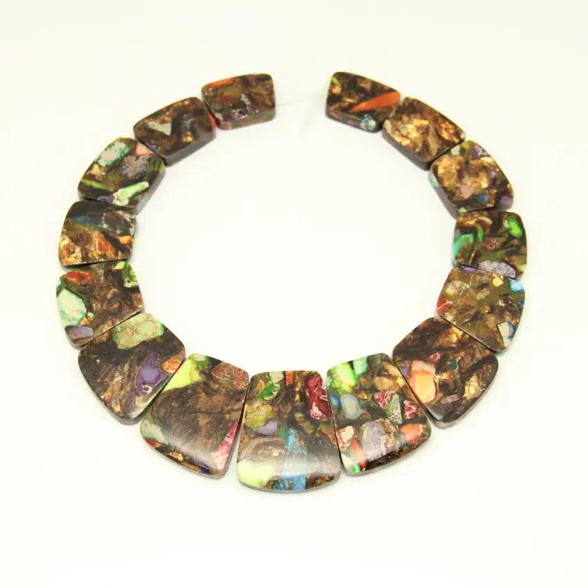 

15PCS/Strand,Sea Sediment Jaspers Loose Bead Slab Necklace Set,Smooth Mixed Colors Impression Emperor Stones Beads Pendants