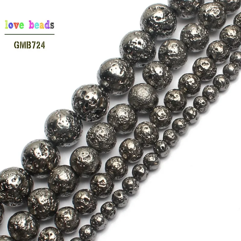 

Natural Stone Black Lava Hematite Round Loose Beads 4mm 6mm 8mm 10mm DIY Necklace Bracelet Jewelry Making Accessories
