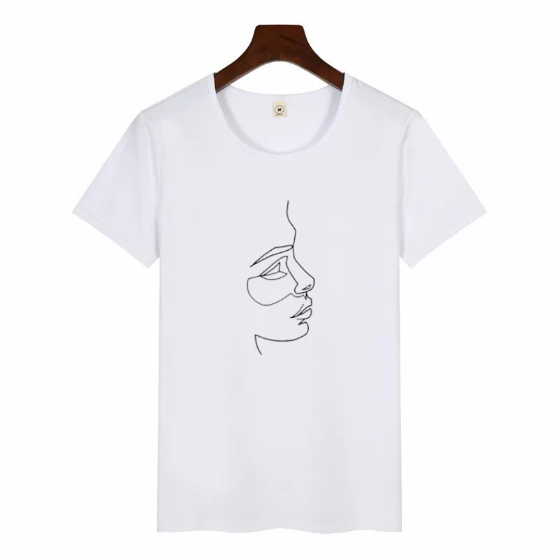 

Abstract Line Drawing Printing T-shirt Summer Women's Harajuku Short-sleeved Tops Brief Strokes Girl Graphic Tees Korean Clothes