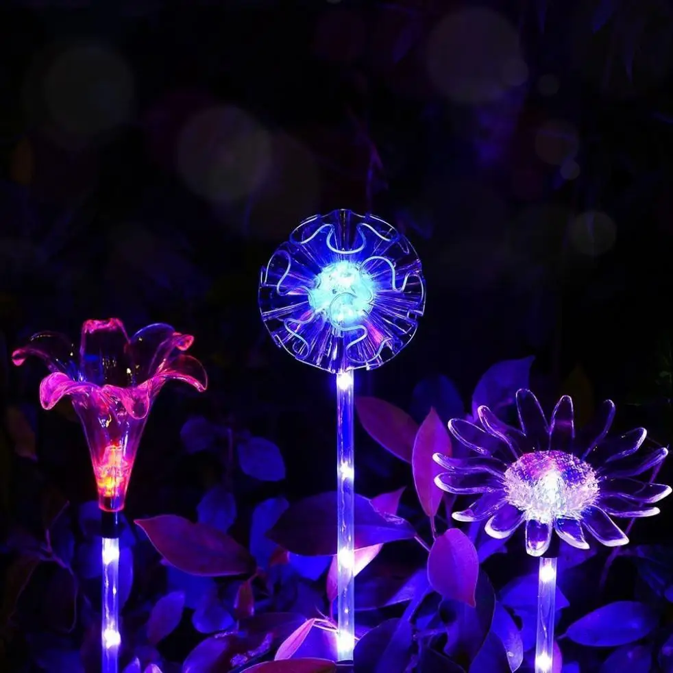 3 Pcs Solar Light Home Garden Flower Multi color LED Artificial Flowers