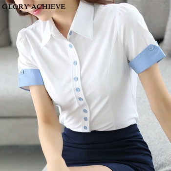 

2018 Women Short Sleeve Shirt Women Elegant Blouses & Shirts Blusas Plus Size S-5XL Women Shirts OL Blouse Shirt