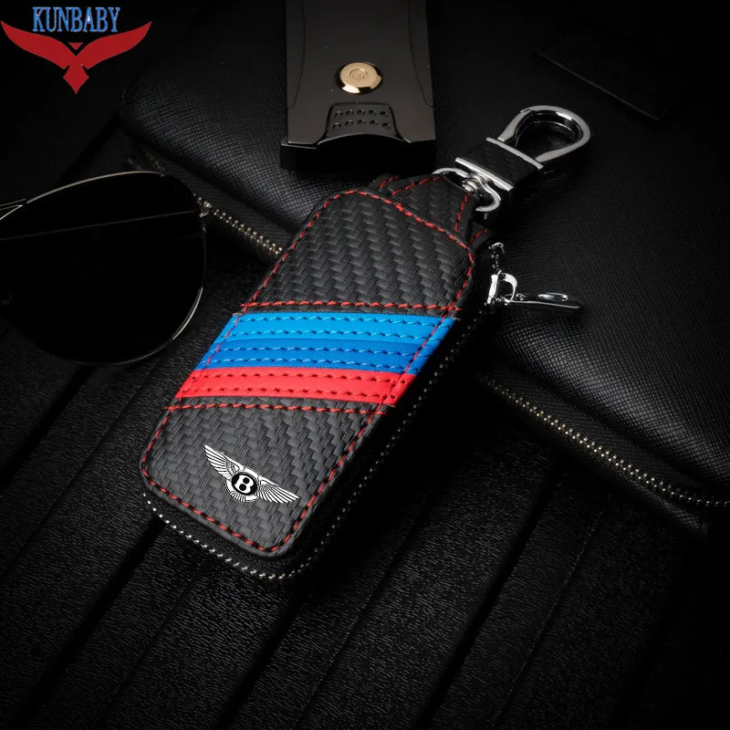 KUNBABY, высокое качество, модная, карбоновая сумка для ключей от автомобиля, брелок, чехол, держатель, кожаный кошелек для ключей, для всех автомобилей, модель автомобиля - Название цвета: Bentley