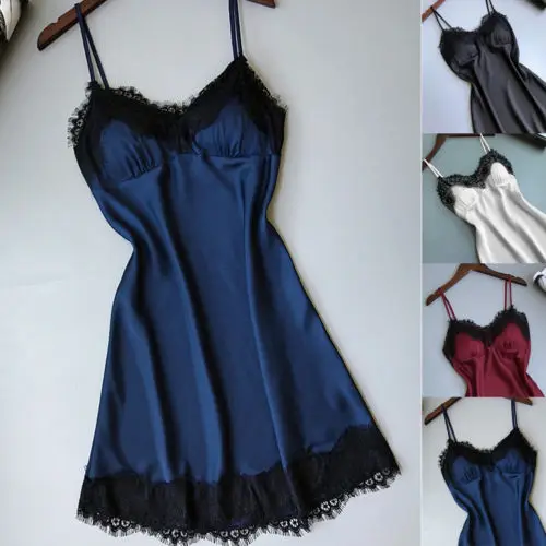 

Sexy Women Soft Silk Satin Lace Robe Shorts dresses