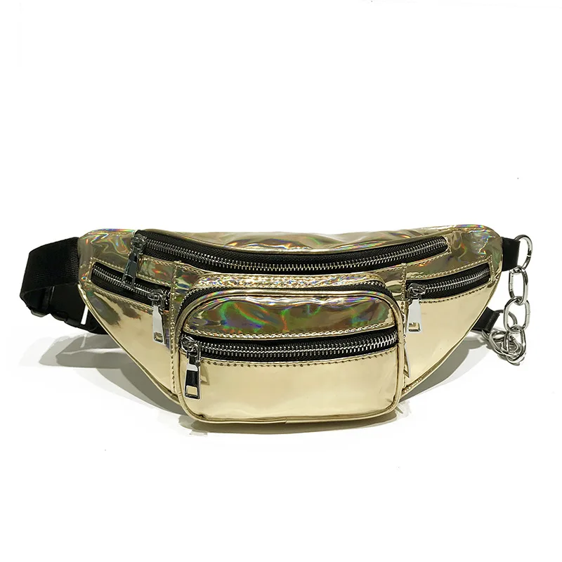 

Women's Fashion Chain Laser Waist Bag Bananka Travel Leisure Fanny Pack Waterproof Antitheft Women Walking Shopping Belt Bag