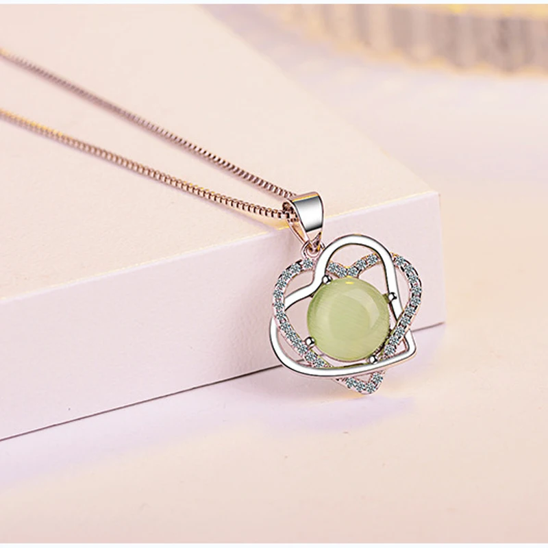 green cat eyes stone necklace jewelry (3)