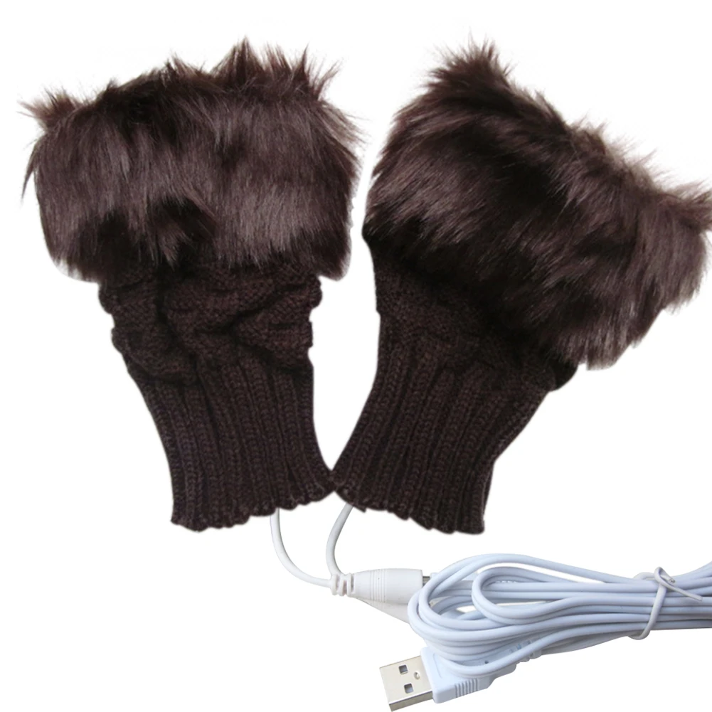 Зимние теплые студенческие домашние usb-перчатки для офисного работника без пальцев с подогревом вязаные перчатки из кроличьего меха без