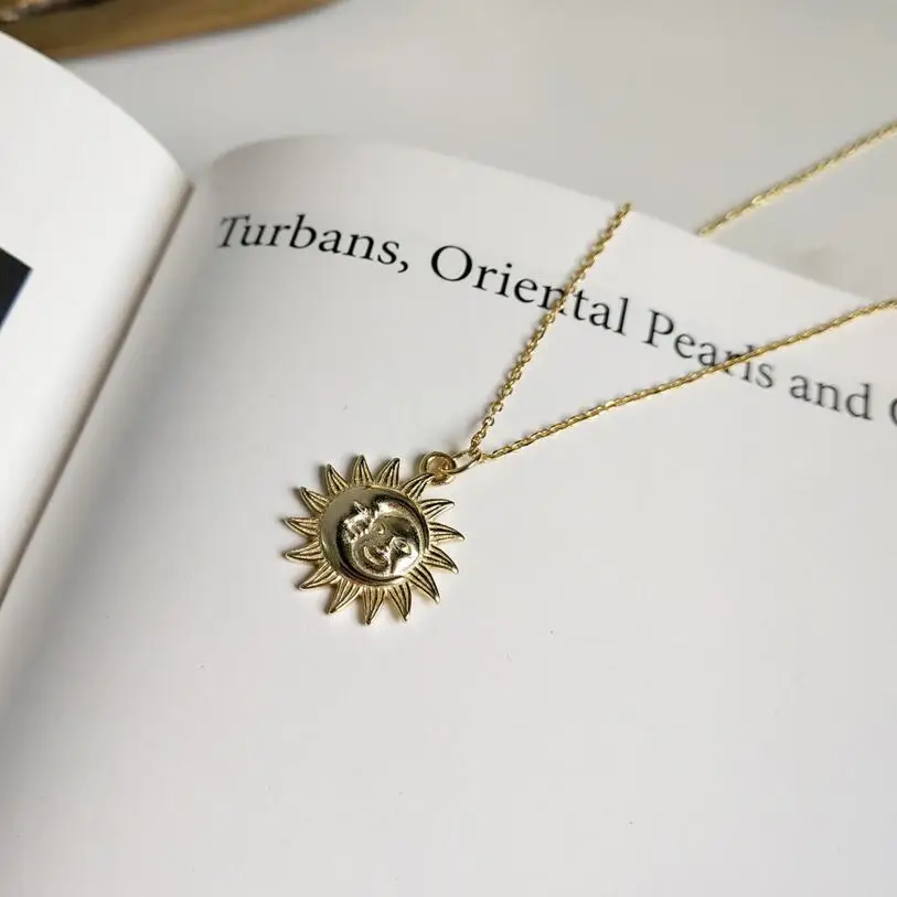 Полое ожерелье с подвеской от солнца для женщин, модное 925 пробы Серебряное ювелирное Золотое свадебное ожерелье с длинной цепочкой, колье для женщин