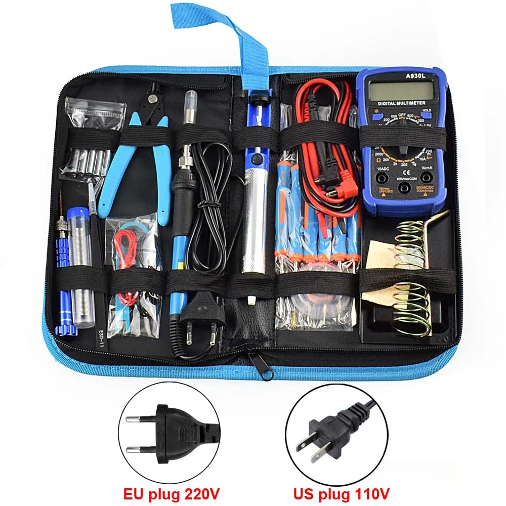 Toolour EU/US 60 Вт регулировка температуры Электрический паяльник Комплект с подсветкой Цифровой мультиметр припой вспомогательный набор сварочные ремонтные инструменты