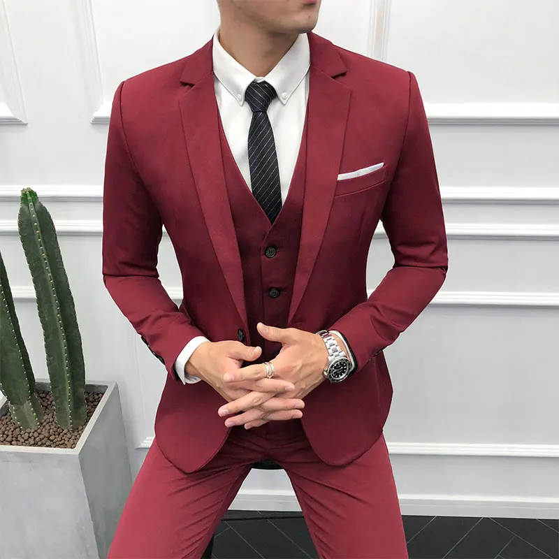 

Jacket+Pant+Vest Autumn Winter New Men Suit Plus Size Slim Fit Wedding Suits For Men Formal Wear Gentlemen Party Tuxedo Suit Men