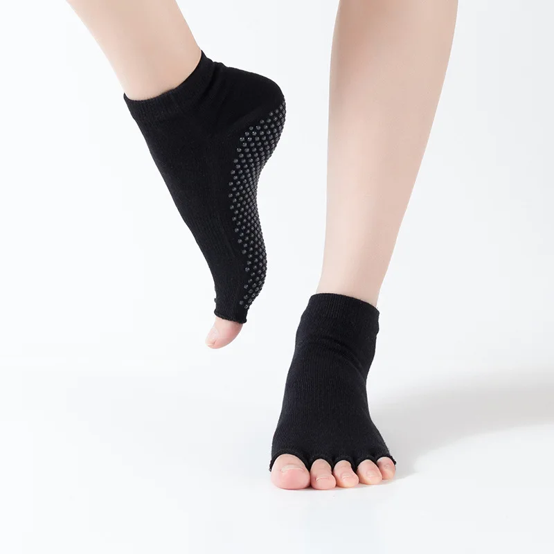Thunshion/3 пары, женские носки с открытым носком для йоги, Нескользящие массажные носки для фитнеса с 3D ПВХ, пять пальцев, балетный дизайн