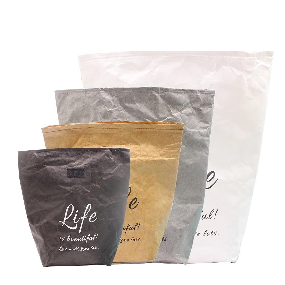

Brown Paper Thermal Insulation Food Container Waterproof Lunch Bag Reusable School Picnic Foldable Fresh Keeping Large Capacity
