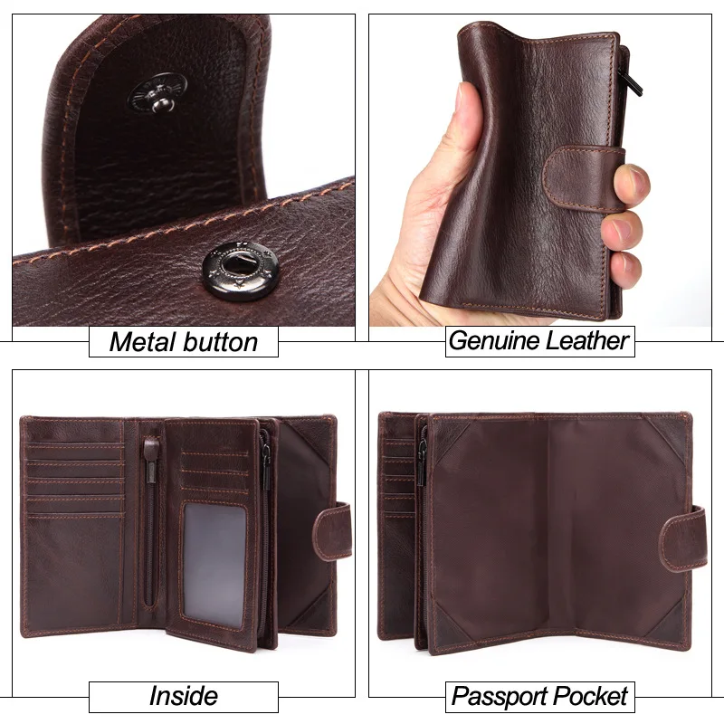Leather Wallet Men's Passport Cover Wallet Large Capacity Passport Holder Coin Purse Organizer Wallets Card Holder