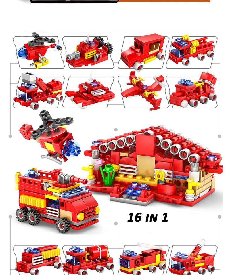 84031 kaizhi Diy строительные блоки Развивающие игрушки для детей 1to2 16in 1 танк пожарная машина инженерные транспортные средства Головоломки блоки