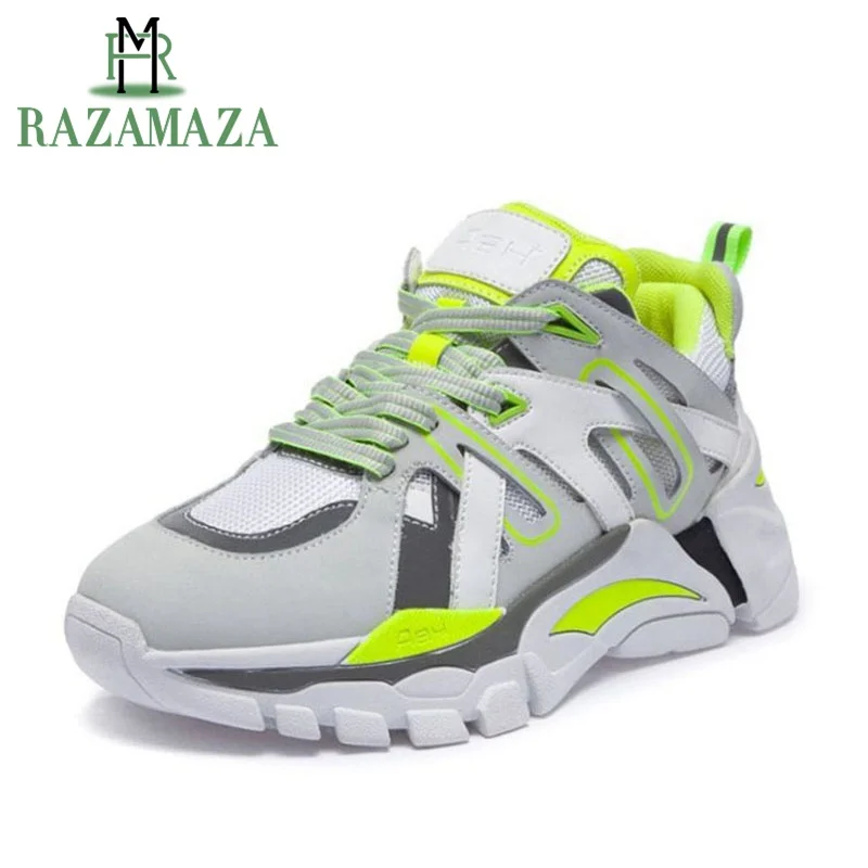 

RAZAMAZA Real Leather Thick Bottom Fashion Spring Vulcanized Shoes Women Simple Air Cushion Teen Vulcanized Shoes Size 35-39