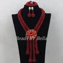 2015 Hot African Wedding Beads Jewelry Set Wine Nigerian Crystal Beads Necklace Fashion Bridal Jewelry Sets Free Shipping ABF409