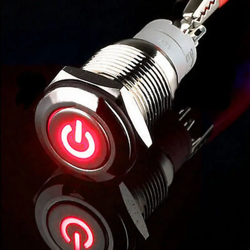 

YOCOMYLY 16mm 24V Red Power LED momentary Metal Push Button Switch car boat electric