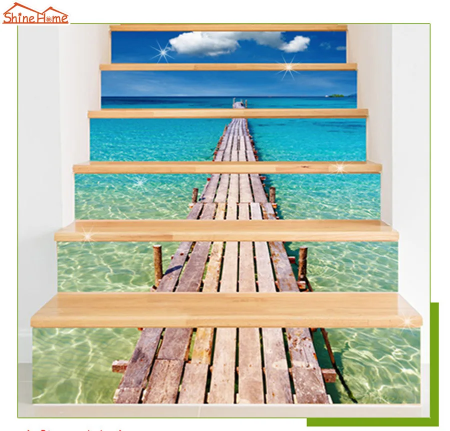 Shinehome-DIY 6 шт. самоклеящиеся лестница пол Наклейки Лестницы стены Бумага для стен 3