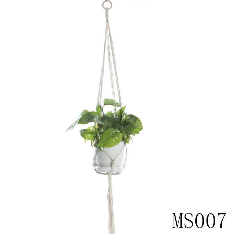 MS007 Подвеска для растений из макраме Крытый открытый подвесной Кашпо Корзина из джута веревка с бисером 4 ноги 40 дюймов - Цвет: MS007