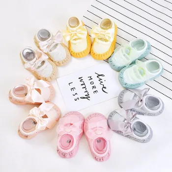 

Baby Boys Girls Infant Spring Cotton Bow Socks Warm Anti Slip Floor Socks Leg Warmer Socks For 0-18M