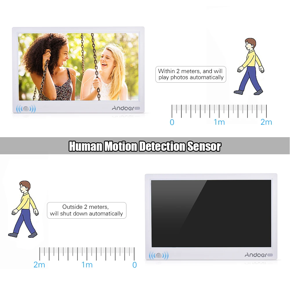 Andoer Цифровая фоторамка HD альбом с полнофункциональным беспроводным пультом дистанционного управления Поддержка воспроизведения музыки и видео часы Мульти интерфейс на разных языках