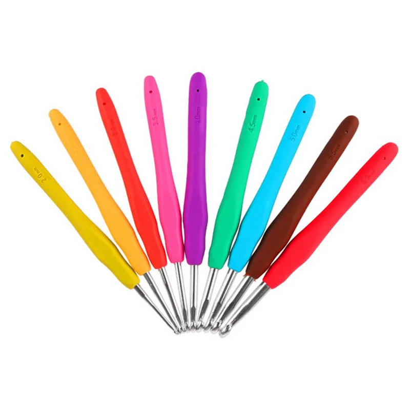 Download 9pcs Color Knitting Needles Set Crochet Hooks Soft Rubber Handle Aluminum Crochet Hook Template ...