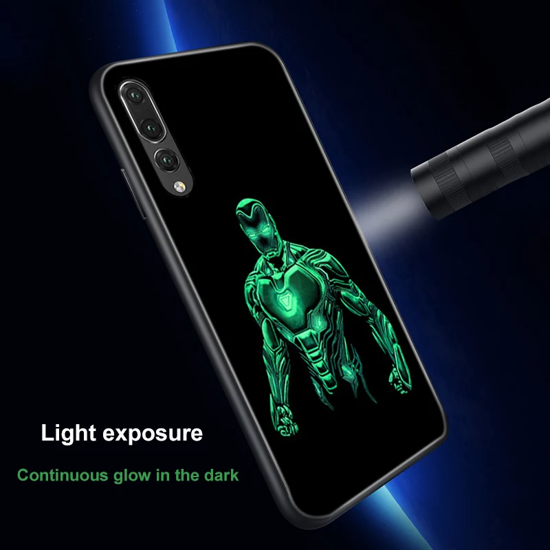 Ciciber чехол для телефона Funda Coque для huawei P30 P20 Lite Marvel Мстители Железный человек светящаяся стеклянная крышка для huawei P30 P20 Pro Capa